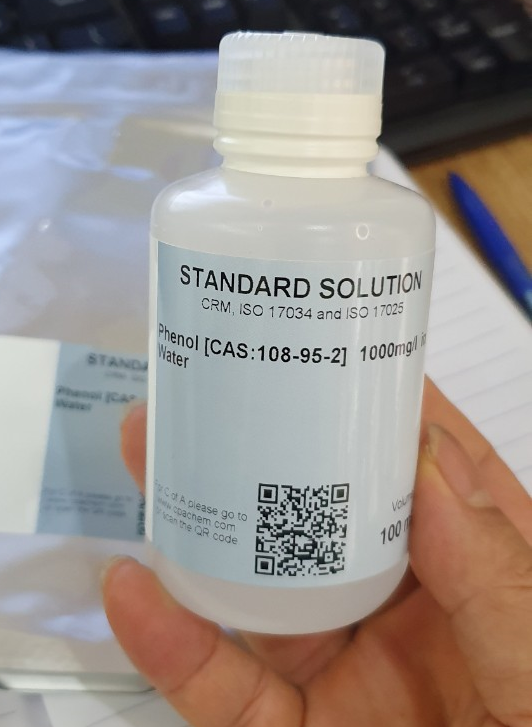 Dung dịch chuẩn Phenol trong nước 1000 mg/L, ISO 17034, 17025, TCVN 6216 : 1996 (ISO 6439 : 1990)